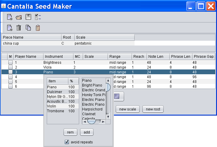 Cantalia maker app with InstrumentMenu
